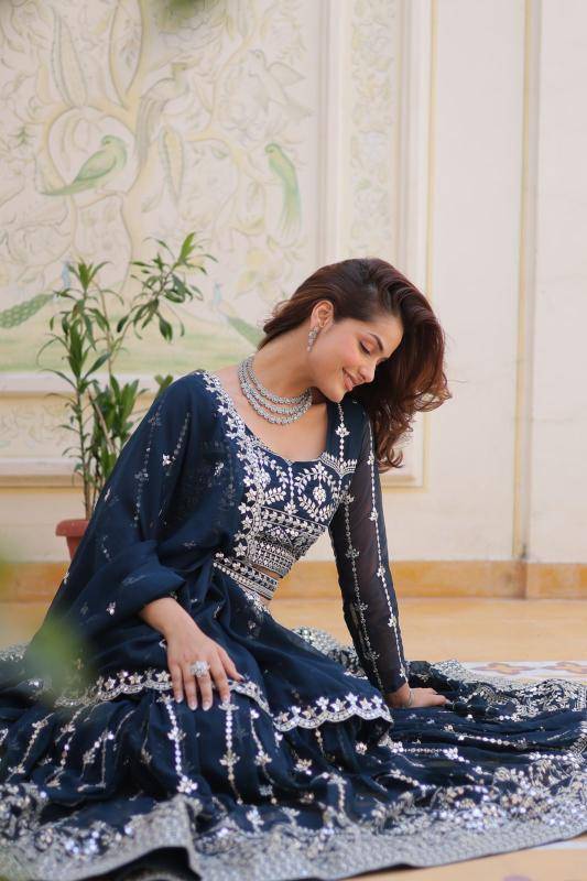 Ram-085 Georgette Blue Surat lehengha choli wholesalers